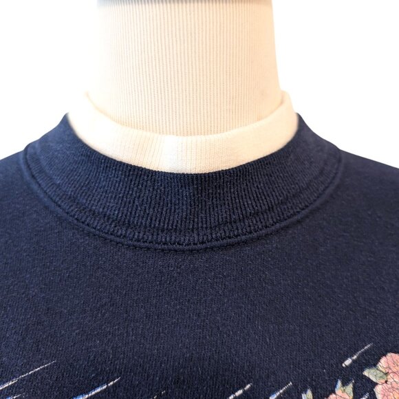 Vintage Morning Sun Unisex Size L Kitty Dog Cherry Blossoms Mock Sweatshirt Top - Picture 6 of 11